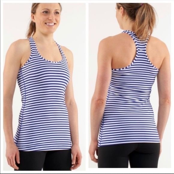 Lululemon Cool Racerback Blue & White Stripe Size 2 - Picture 1 of 6